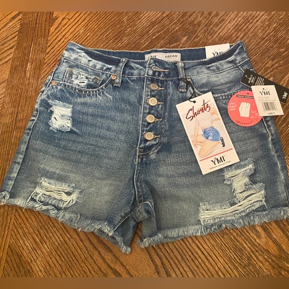 YMI Women's NWT Dream Exposed Button High Rise Shorts, Medium Blue, Size 5/27 - Picture 6 of 11
